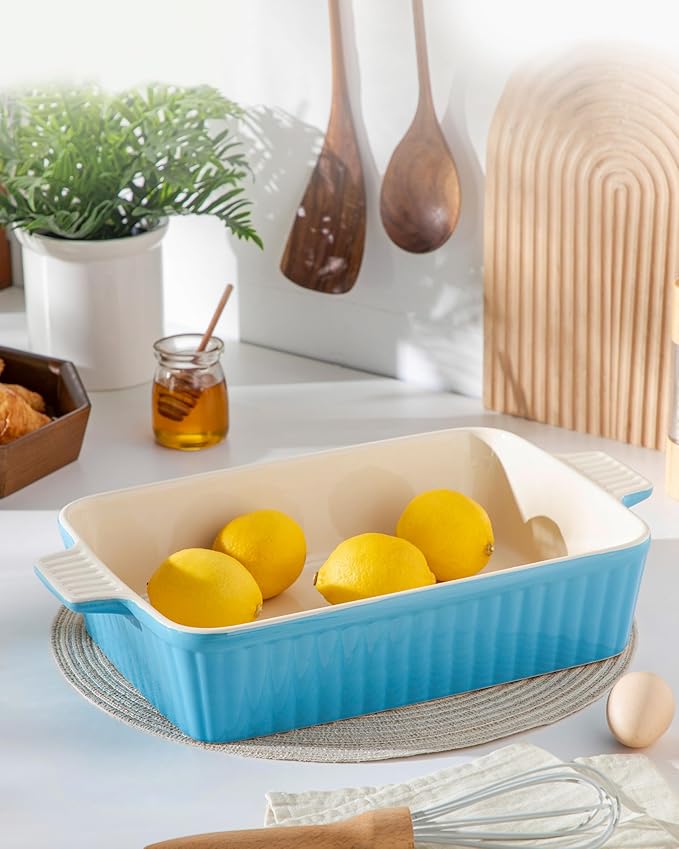 MALACASA 4.4 QT Ceramic Casserole Dishes for Oven, 9x13 Baking Dishes, Blue