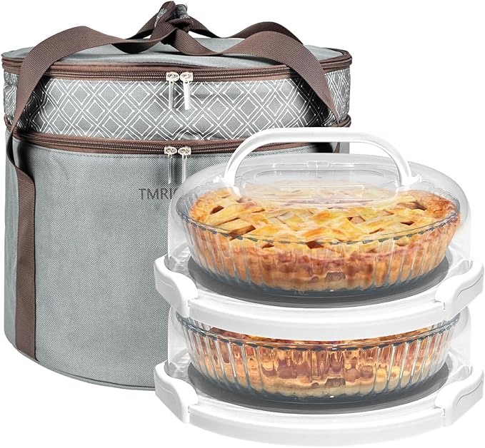 Tmrioplep 2 Pack Pie Carrier with Lids and Handles, Loadable Cupcake or Pizza Storage Containers, Includes Insulated Bags and Insulated Non-Slip Pads, Perfect for Transportation (Grey)