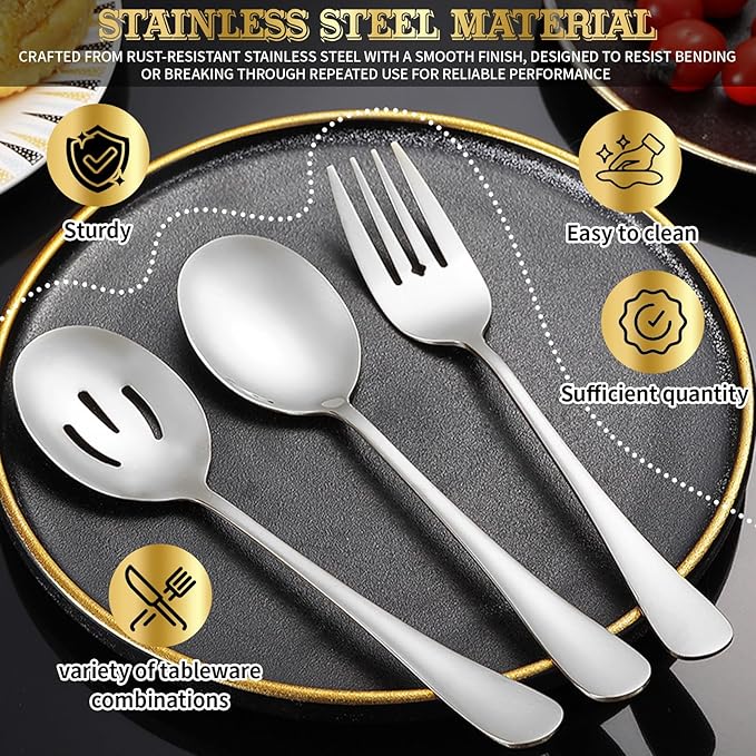 ZLMTZDJD 36-Piece Stainless Steel Serving Utensil Set – Complete Buffet Essentials with Spoons, Forks, Tongs, Ladle & More. Perfect for Wedding, Holiday, Catering, and Family Gatherings(Silver)