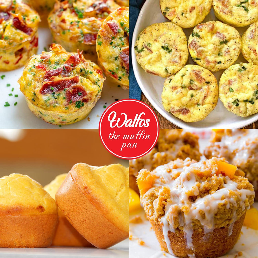 Walfos Silicone Muffin Pan Set of 3, Including Regular 12 Cups Muffin Pans, 24 Cups Mini Muffin Pan & 6 Cups Muffin Top Pan, Non-Stick Cupcake Pan, Easy to Release & Dishwasher Safe