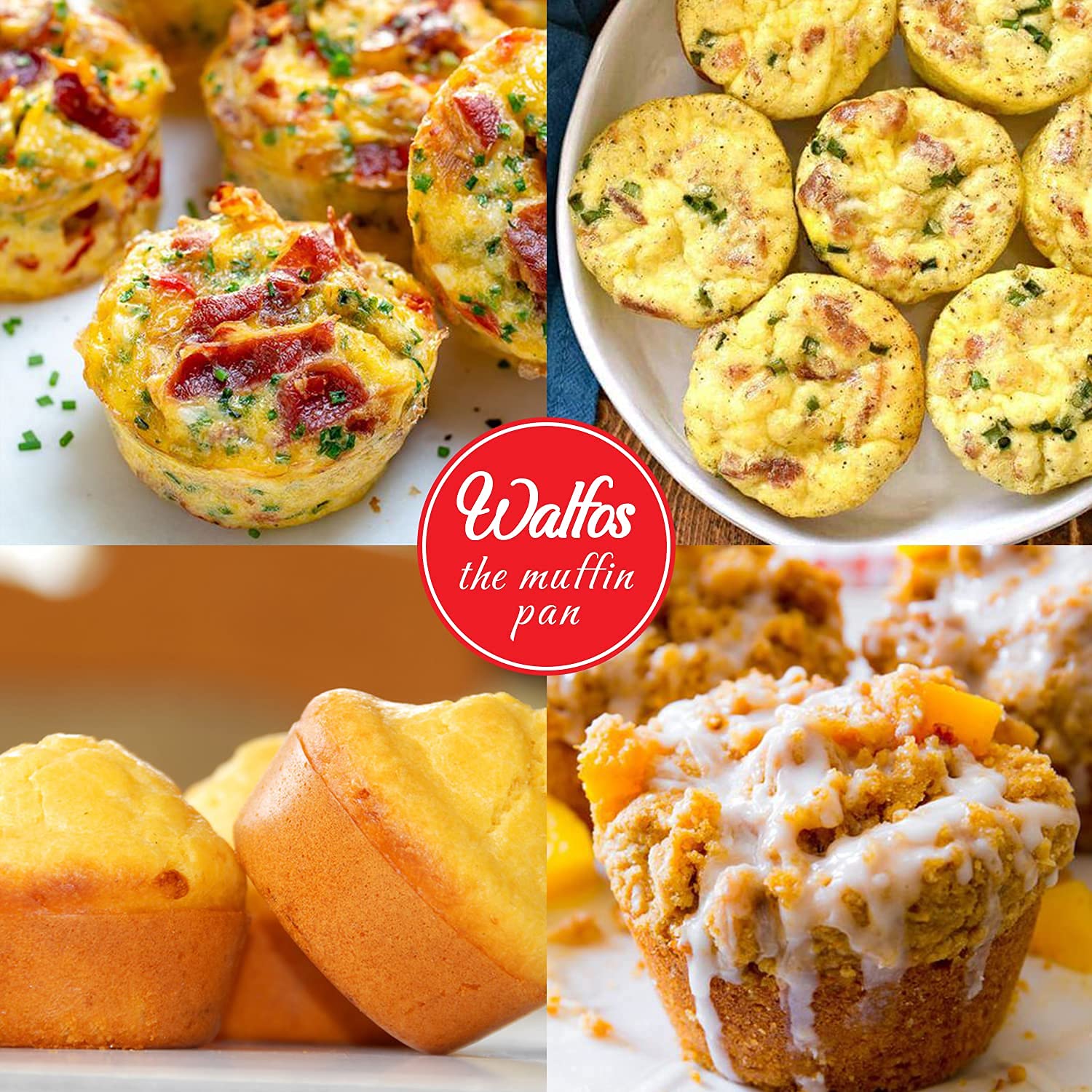 Walfos Silicone Muffin Pan Set of 3, Including Regular 12 Cups Muffin Pans, 24 Cups Mini Muffin Pan & 6 Cups Muffin Top Pan, Non-Stick Cupcake Pan, Easy to Release & Dishwasher Safe