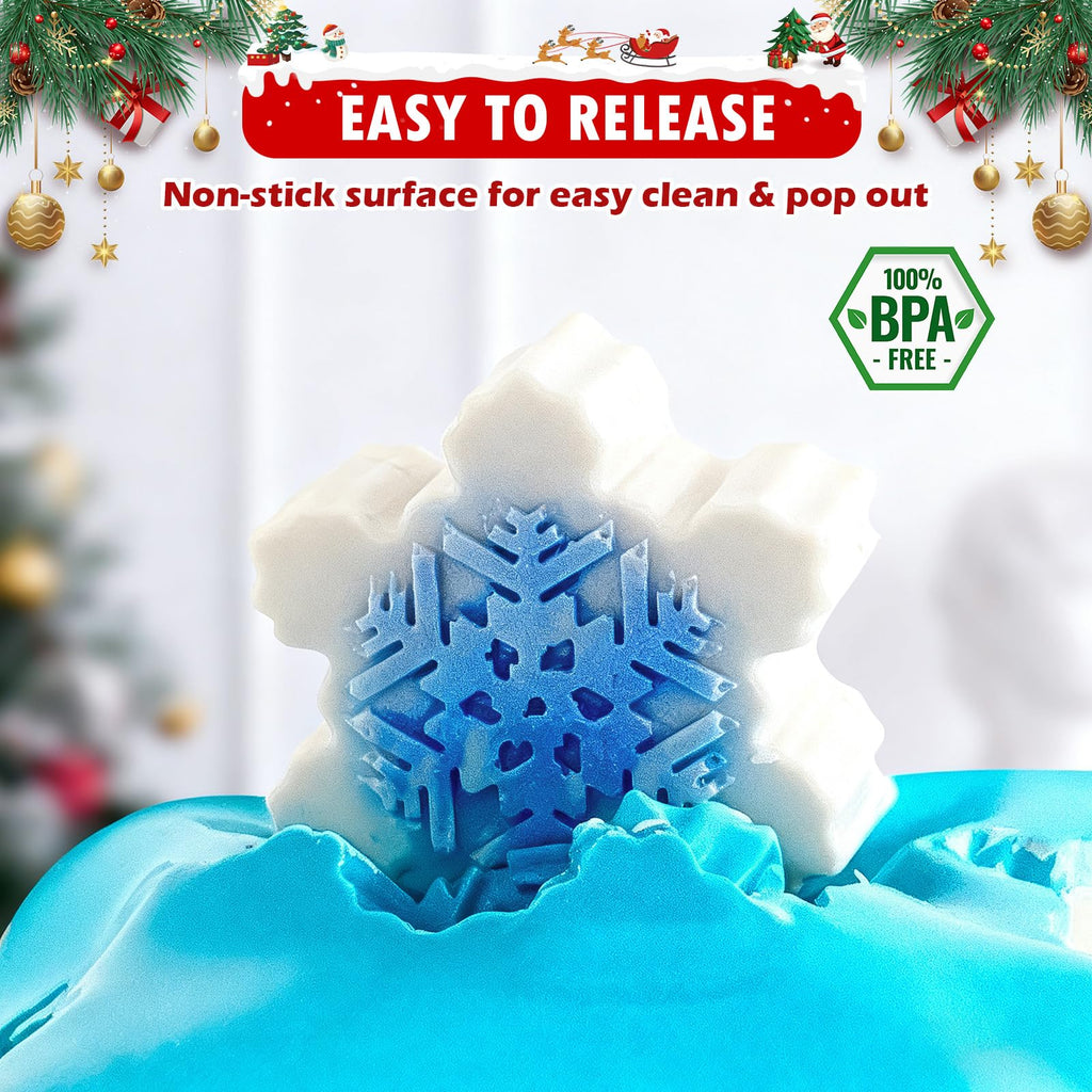 HKNMTT Snowflake Christmas Silicone Mold 12 Cavity 6 Shapes for Holiday Soap Chocolate Cocoa Bomb Ice Candy Oreo Covered Jello Xmas Winter Wax, Oven Safe Baking Frozen Moulds DIY Candle Craft Set