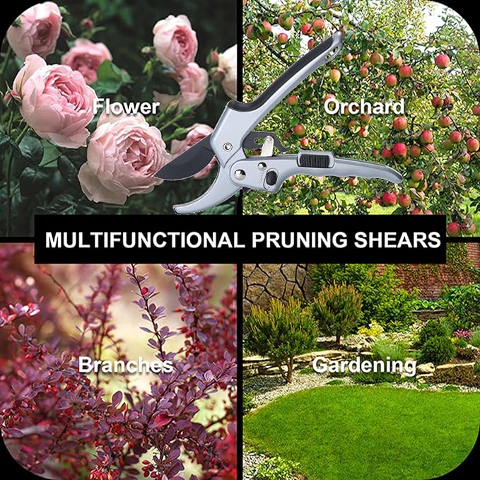 MEPEREZ Garden clippers, premium Germany pruners, Work 3 times easier, professional ratchet pruning shears, cutting rose, flower, hedge, stem, tree, Sharp gardening scissors, Arthritis weak hand snips