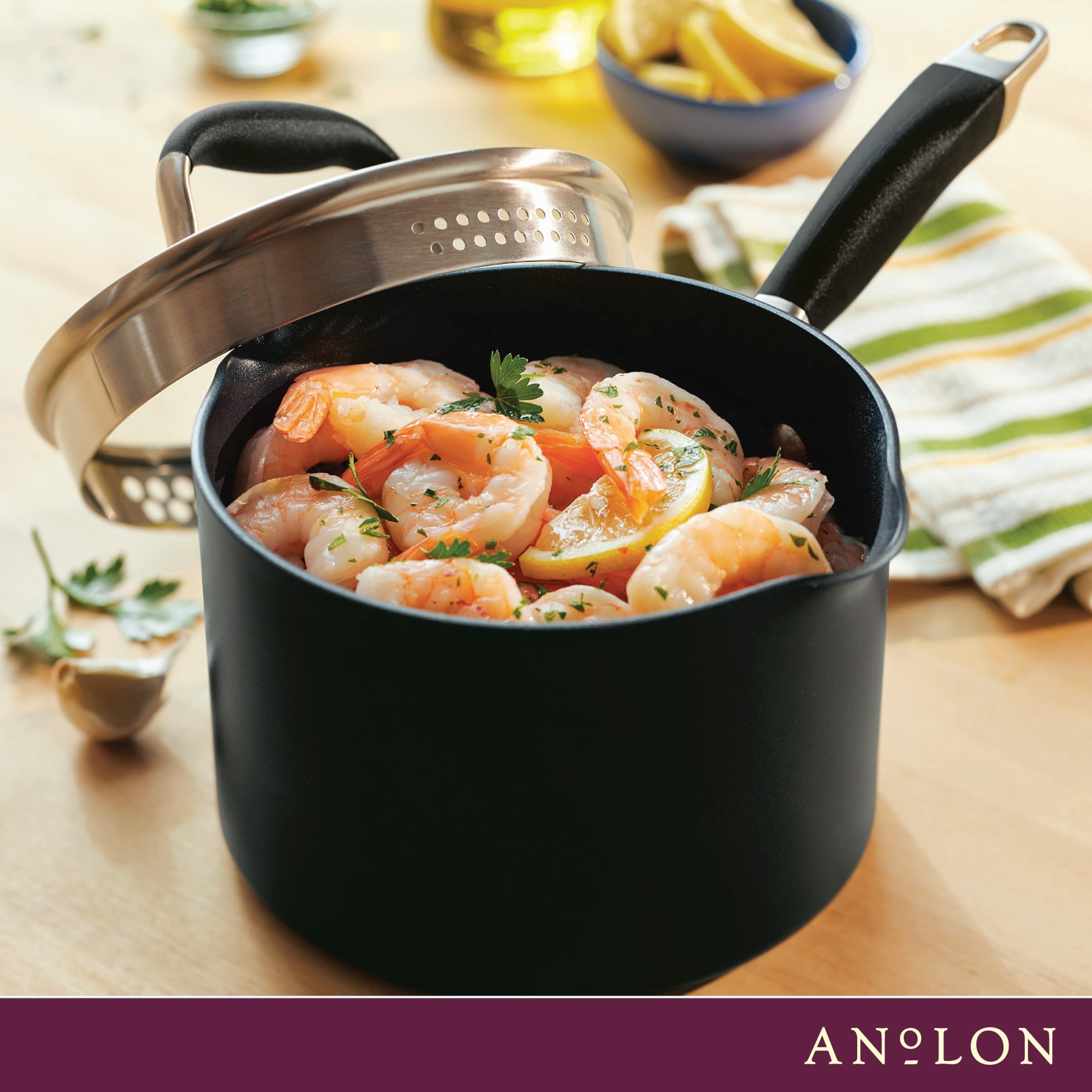 Anolon Advanced Home Hard-Anodized Nonstick Saucepan with Lid, 2-Quart