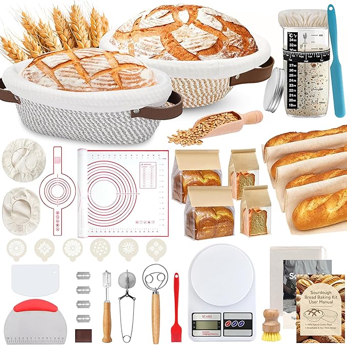 PeacePeo Sourdough Kit, 11'' Oval and 10'' Round Cotton Rope Bread Baskets