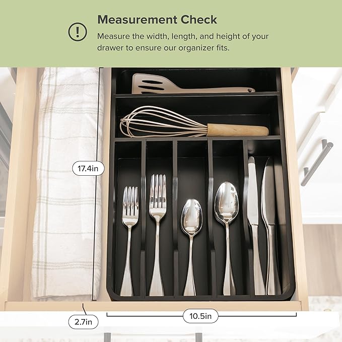 KitchenEdge Silverware & Utensil Organizer, Fixed 10.5 in, Black
