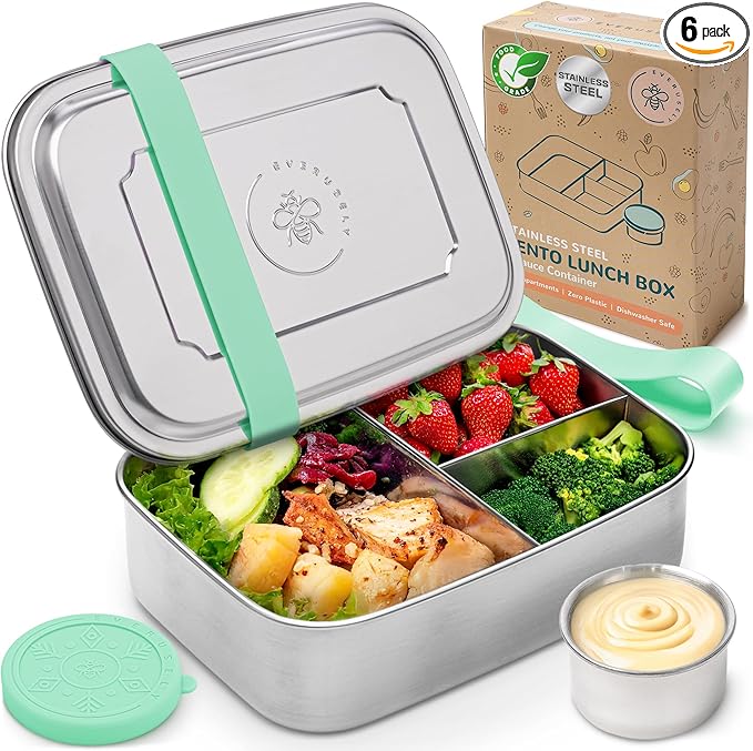Stainless Steel Bento Box + Condiment Container - Green, 60oz / 1.8 L