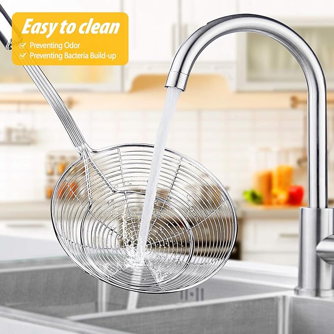 BUNDLEPRO Large Stainless Steel Spider Strainer Long Handle, 2 Pack