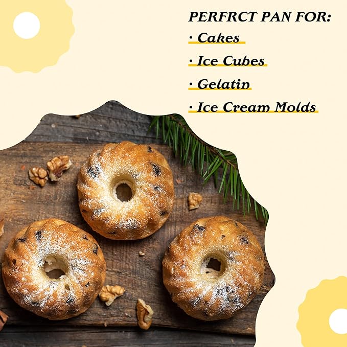 Tiawudi Mini Fluted Tube Cake Pan, 6 Cavity Baking Pan, Non-stick Baking Mold for Cupcakes, Donuts, Cornbread, Brownies, Jellies, Set of 3