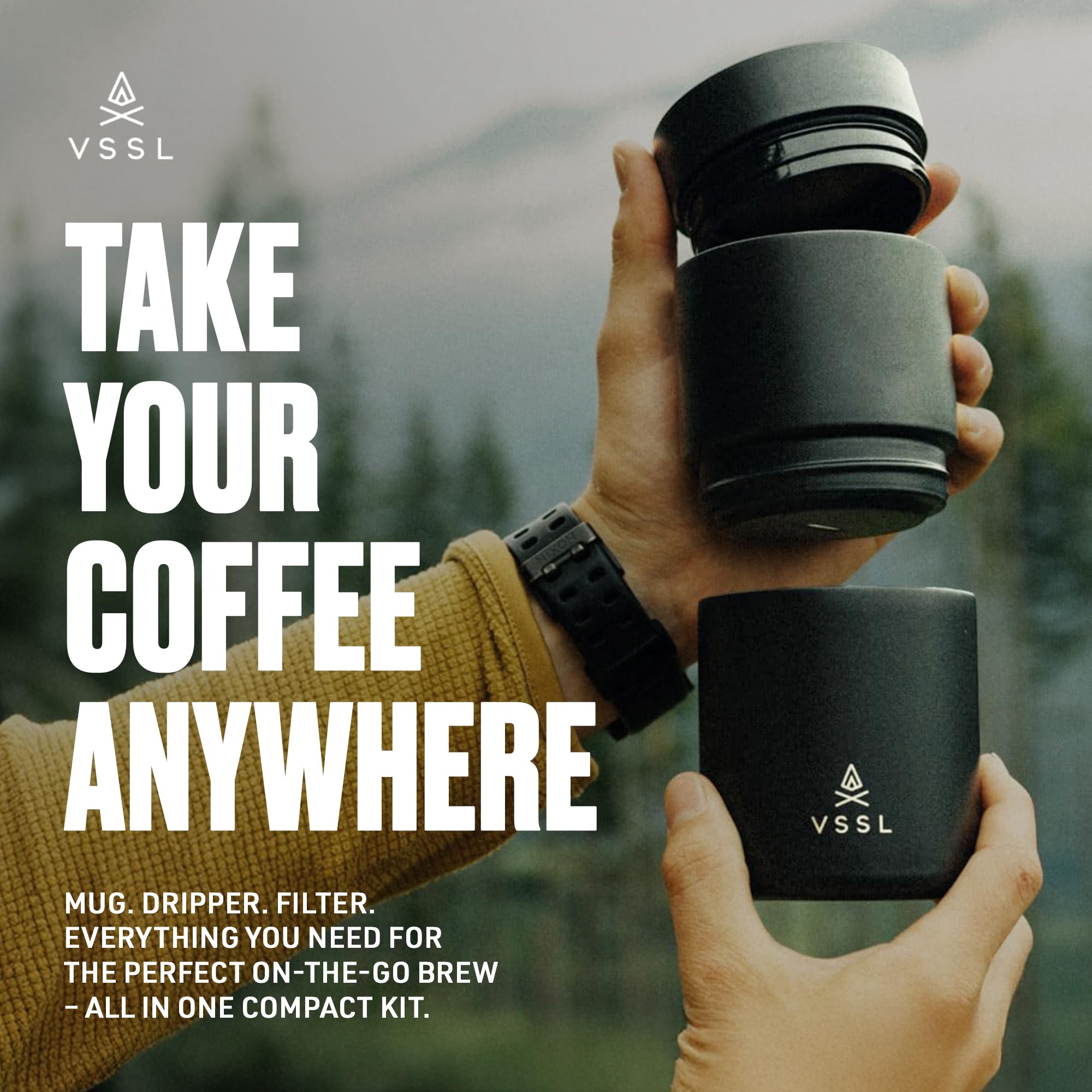 VSSL Nest Pour Over Coffee Maker, Transportable and Compact Pour Over Coffee Maker (black, Nest Pour Over Coffee Set)