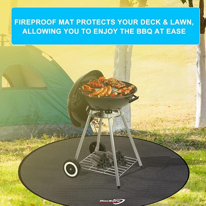 DocSafe 42" Fire Pit Mat for Solo Stove Bonfire,4 Layers Double-Sided Fireproof Under Grill Mat Protector for Deck,Patio,Round BBQ Mat Indoor Fireplace Pad for Solo Stove Accessories,Easy to Clean