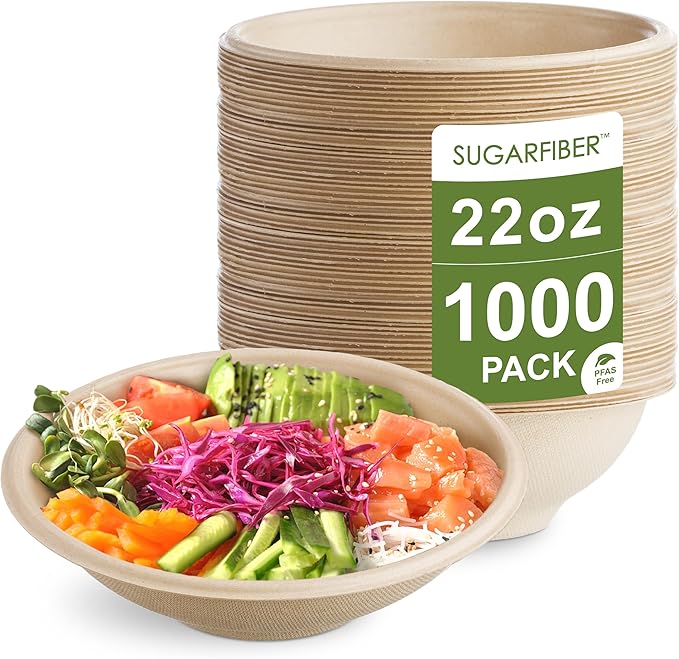 22oz Compostable Paper Bowls Disposable Round Natural Bowl with PLA coating