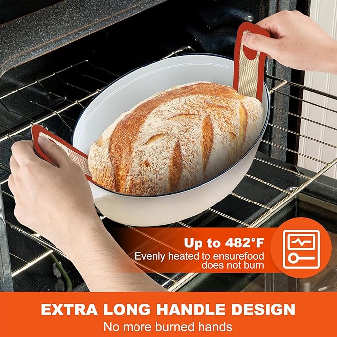 PLAPITATE Silicone Bread Sling Dutch Oven Liner, Non-Stick & Easy Clean Reusable Oval Silicone Bread Sling Baking Mat, Easy to Transfer Sourdough Bread - 2 Red Set
