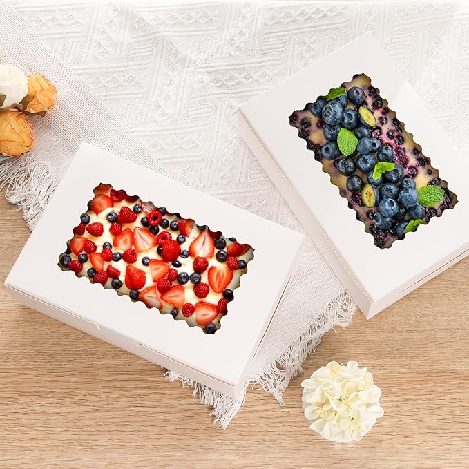 PFAMKEER 36 pcs Cookie Boxes,9x6x2.5 Inch Large Bakery Boxes with Window for Pies Chocolate Strawberries Muffins Donuts Pastry Dessert Christmas (White, 9 * 6 * 2.5inch/36pcs)