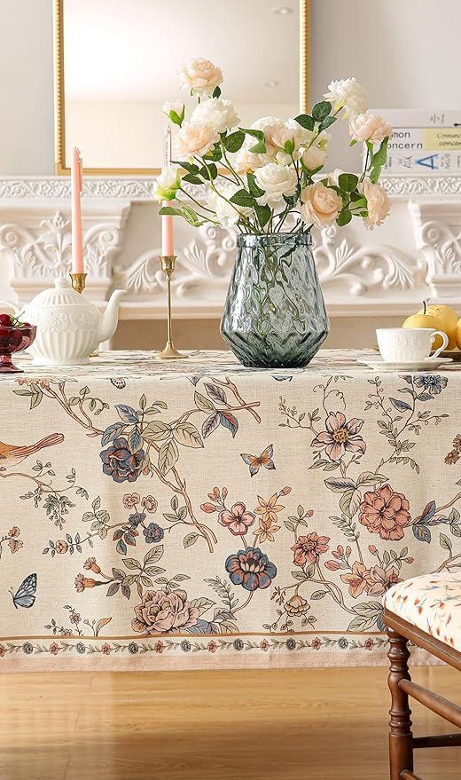 ISAENNE Designer French Linen Rectangular Tablecloth,102"x63"-Cornucopia