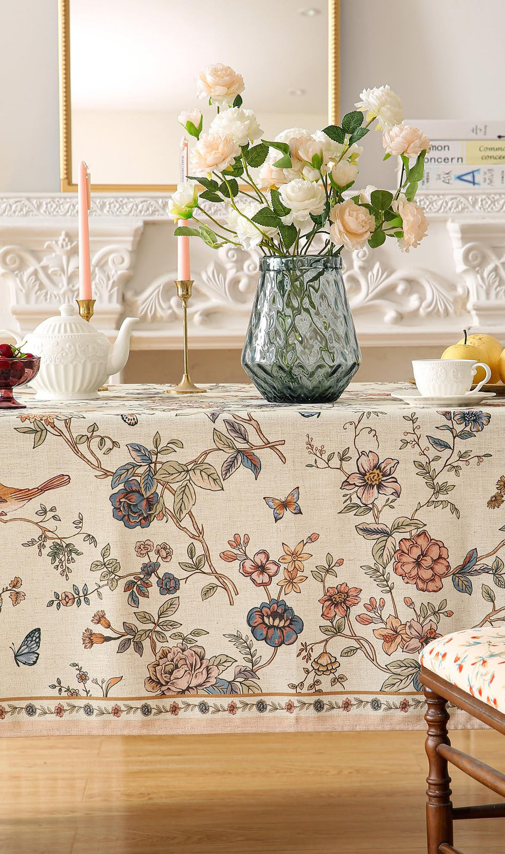 ISAENNE Designer French Linen Rectangular Tablecloth,94"x63"-Cornucopia