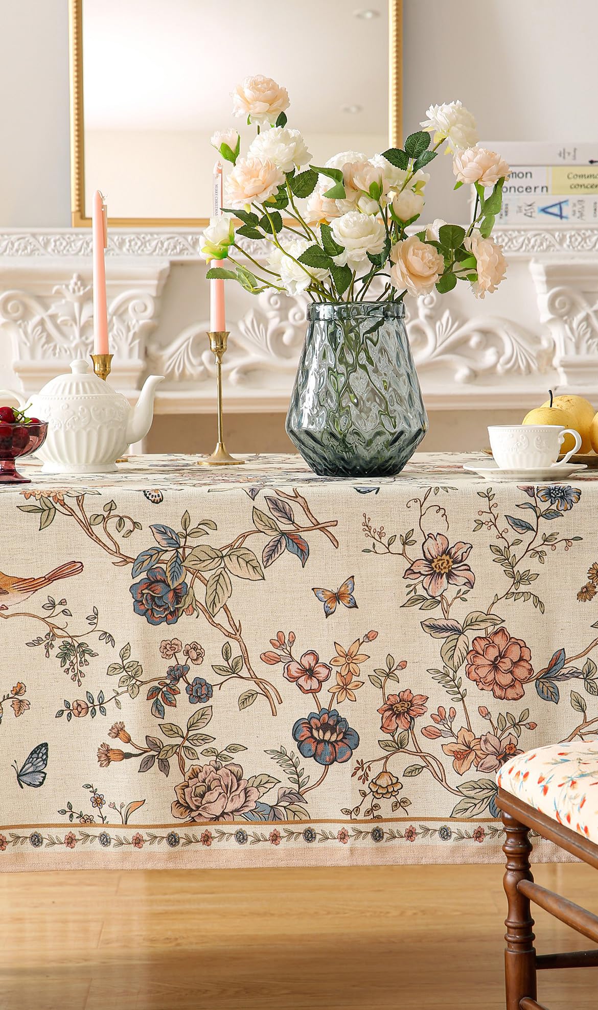 ISAENNE Designer French Linen Rectangular Tablecloth,94"x63"-Cornucopia