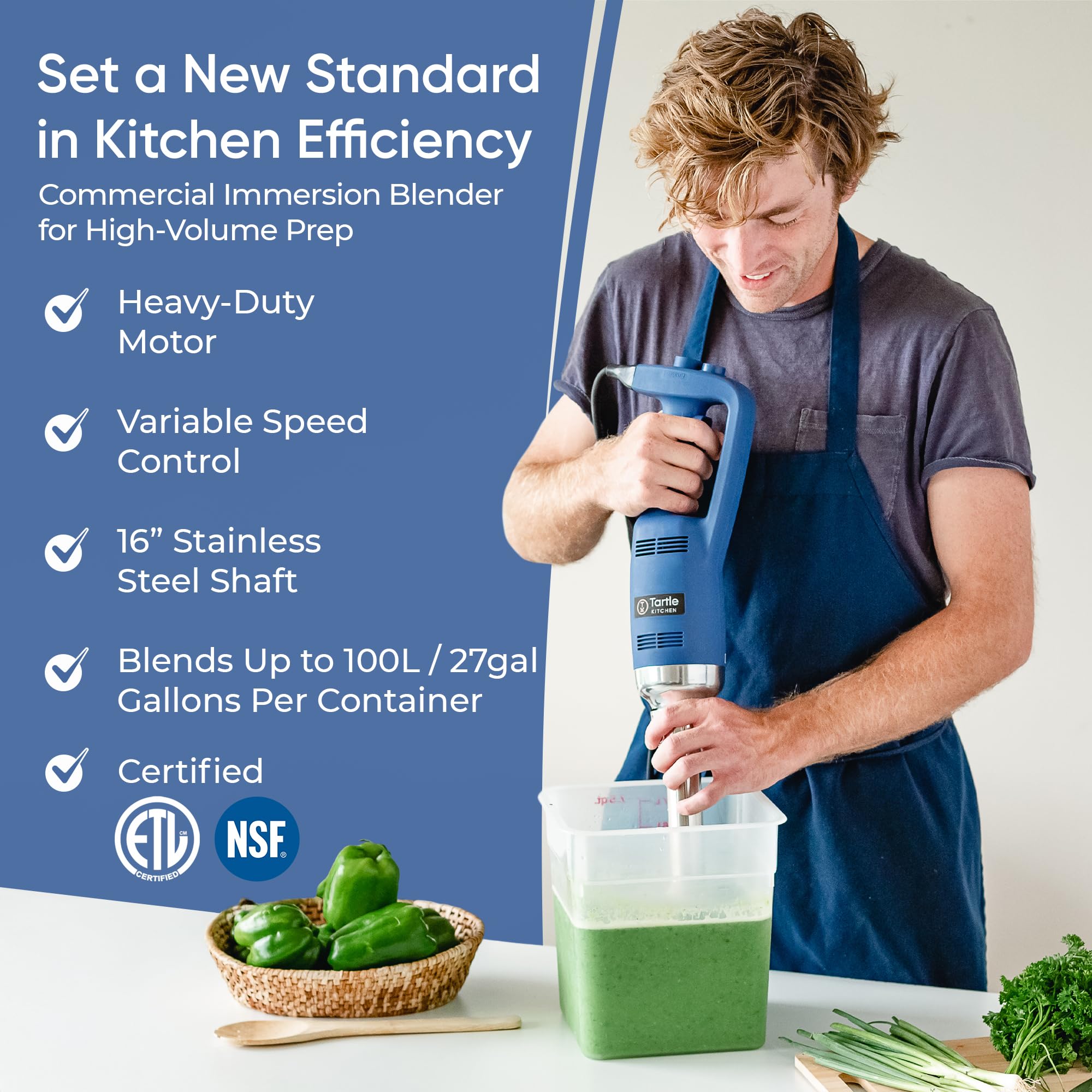 TK Commercial Immersion Blender 500W Heavy Duty for Restaurants - 16" Shaft
