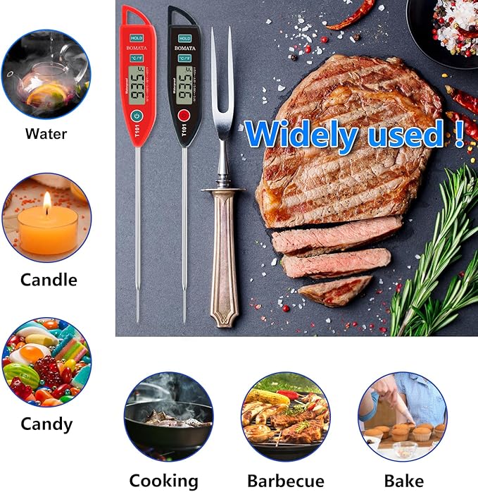 BOMATA 2 Pack Waterproof IPX7 Meat Thermometer, Food Thermometer