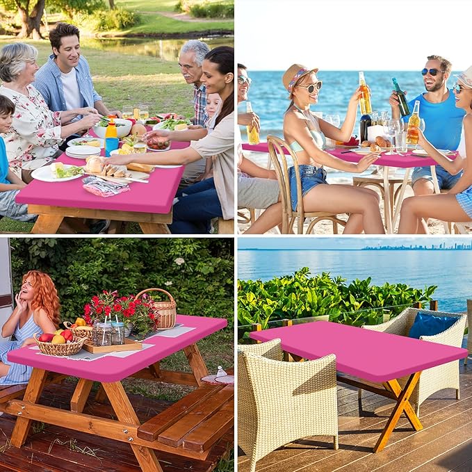 homing Rectangle Table Cloth Cover, Water-Resistant Polyester Elastic Fitted Tablecloth, Fits for 6 Foot Folding Tables, Washable Table Protector for Picnic, Camping, Outdoor (Rose Pink, 30" x 72")