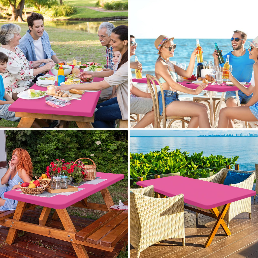 homing Rectangle Table Cloth Cover, Water-Resistant Polyester Elastic Fitted Tablecloth, Fits for 8 Foot Folding Tables, Washable Table Protector for Picnic, Camping, Outdoor (Rose Pink, 30" x 96")
