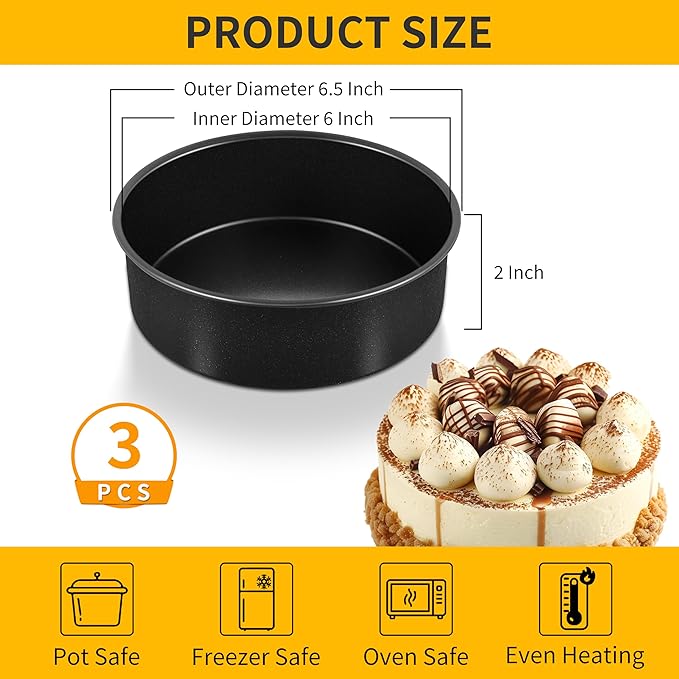 P&P CHEF 6 Inch Cake Pan Set of 3, Non-Stick Round Cake Pans