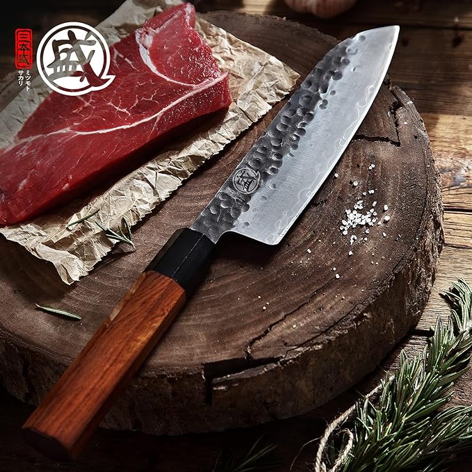 MITSUMOTO SAKARI 7-Inch Japanese Santoku Knife, San-Mai 9Cr18MoV