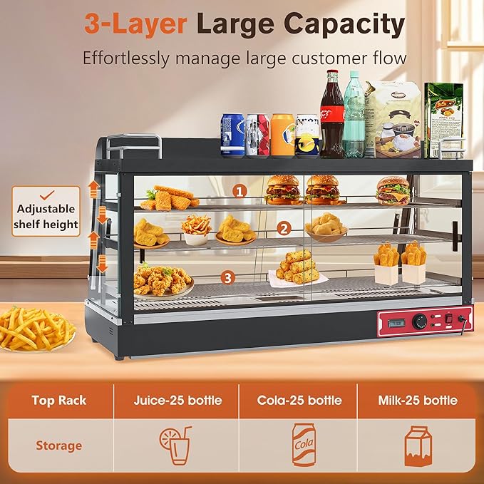 Whalefall 3-Tier Food Warmer with top Holder,tri-Color Lighting