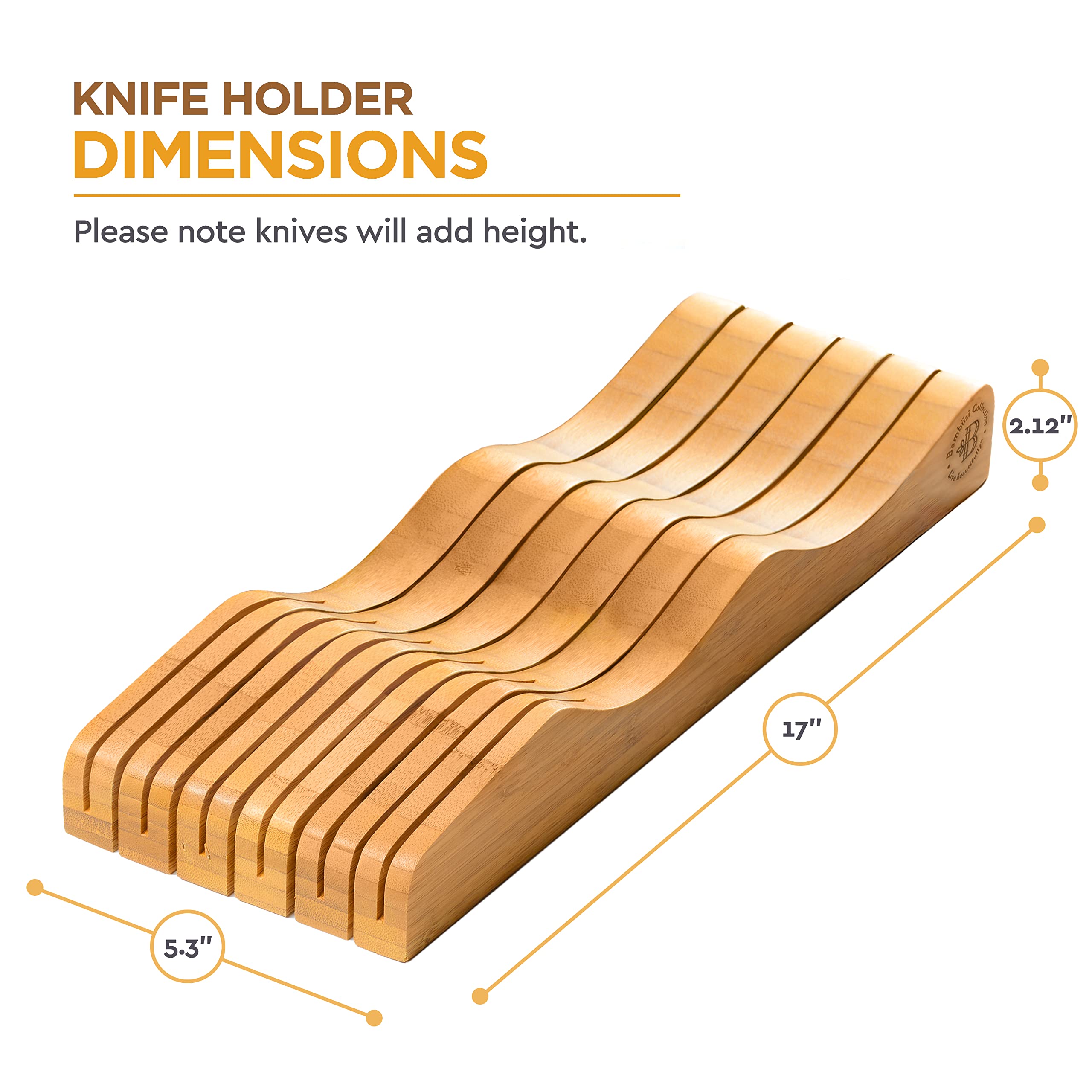 Bambüsi Knife Drawer Organizer 16 Slot In-Drawer Knife Block Holder, Bamboo