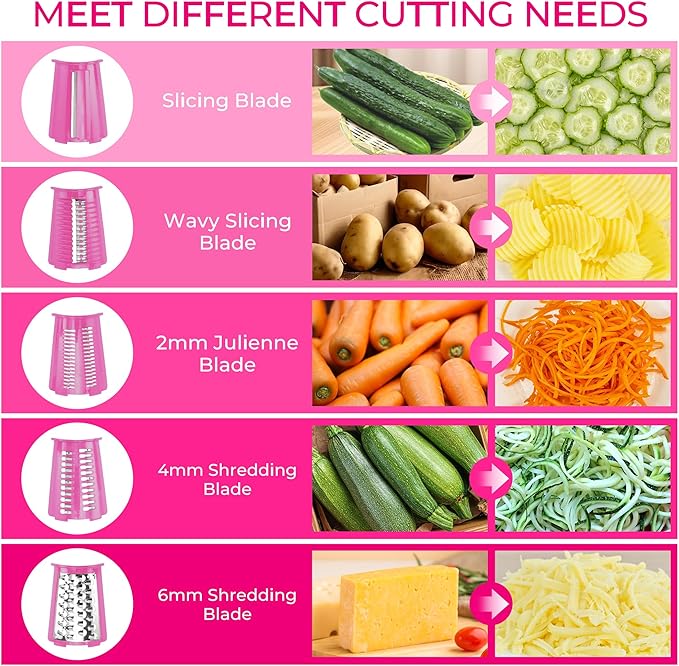 SUSTEAS Rotary Cheese Grater 5 Blades,Kitchen Mandoline Vegetable Slicer