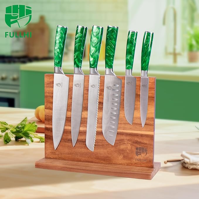 FULLHI Kitchen Magnetic Knife Block Holder Magnetic Strip Natural Wood