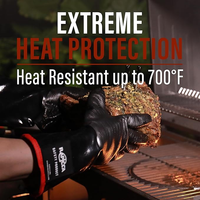 RAPICCA BBQ Grill Gloves, 700°F Heat Resistant Neoprene, 14 in XL