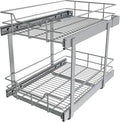 2 Tier Pull Out Cabinet Organizer 15" W X 22" D, Chromed, Full Slide Out