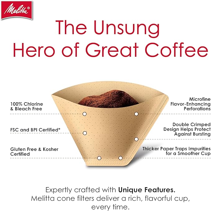 Melitta #4 Unbleached Coffee Filters, Premium, Natural Brown, Flavor Enhancing Coffee Filters for 8-12 Cup Coffee Makers, Kosher Certified, Compostable, 100 Count (Pack of 3)