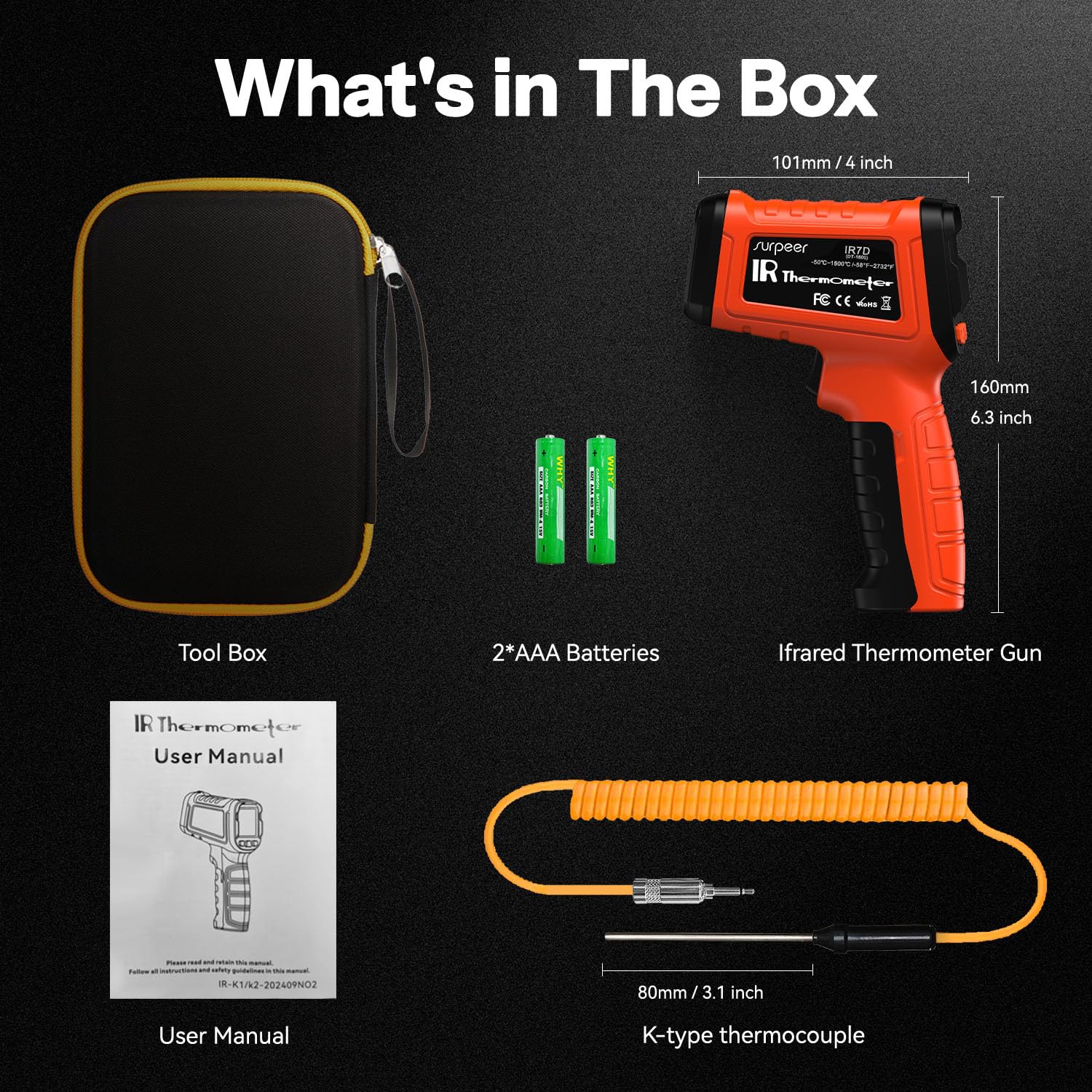 Surpeer Infrared Thermometer Temperature Gun 2732°F 50:1 Pyrometer