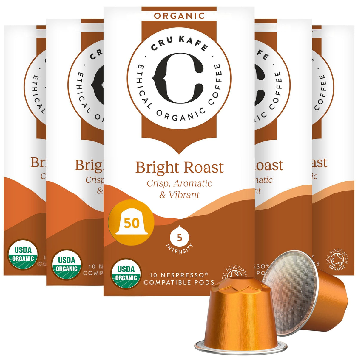 Cru Kafe Bright Roast Organic Espresso Pods, Nespresso Original, 50 Pods