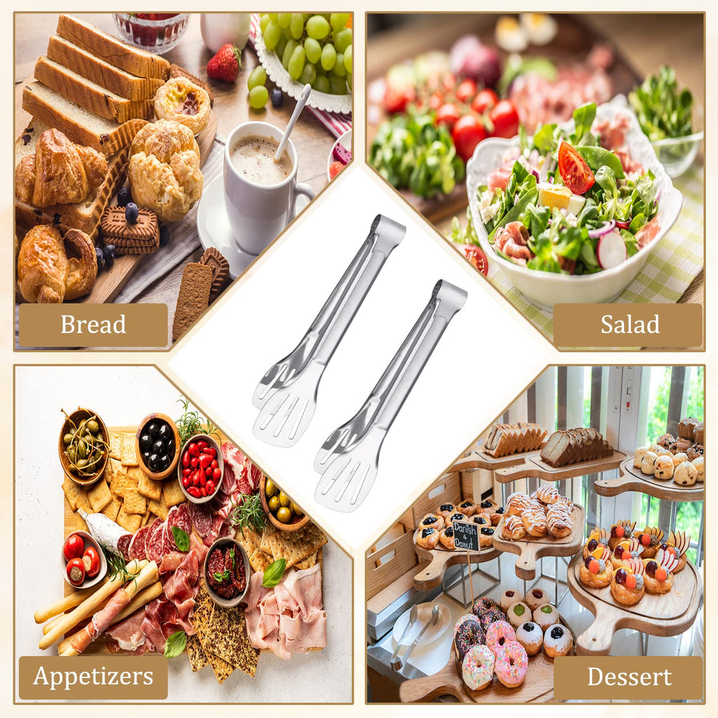 6PCS Serving Tongs, 7Inch Buffet Tongs, Stainless Steel Food Tong Small Serving Utensils for Cooking, Entertaining, Salad, Barbecue, Buffet, Toast and Steak by Sunenlyst