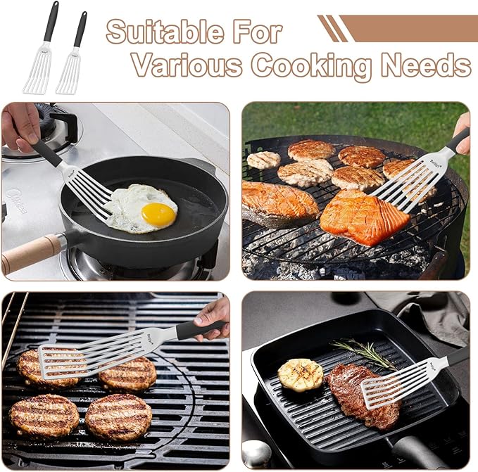 Beijiyi 2 Pack Stainless Steel Fish Spatula, 13.5" & 11.7"