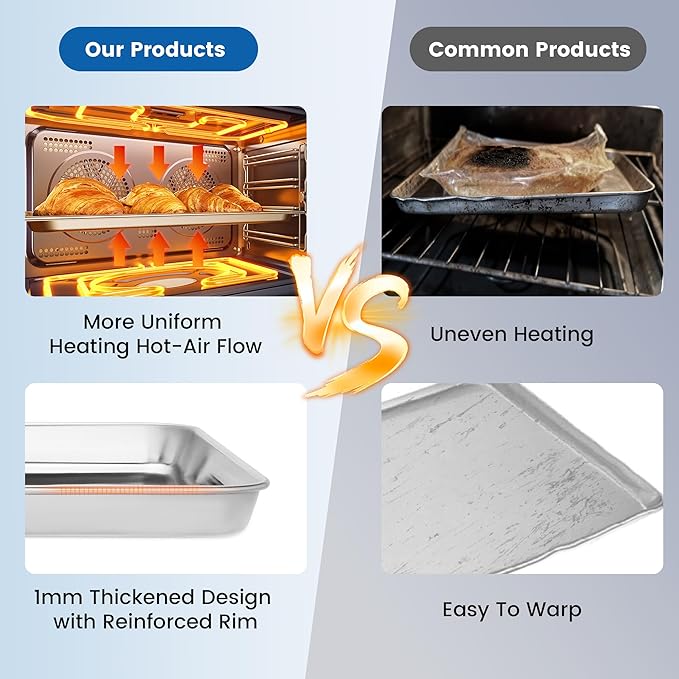 BIEAMA 6 Pack Stainless Steel Toaster Oven Baking Sheets, 12.5 x 9.6 in