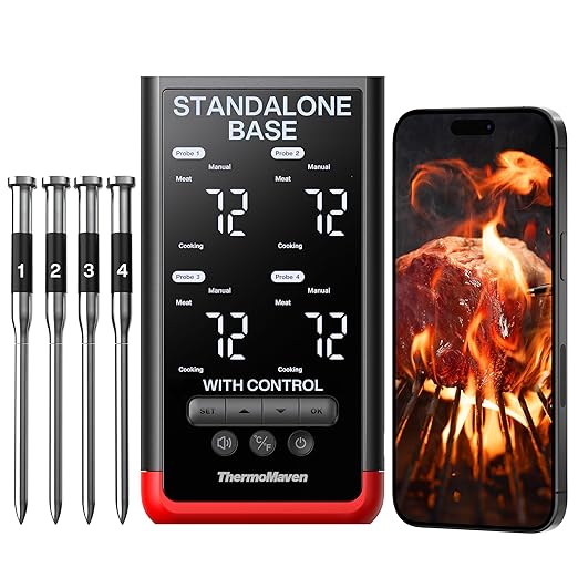ThermoMaven WiFi Wireless Meat Thermometer, 4 Probes, Smart Base, 6 Sensors