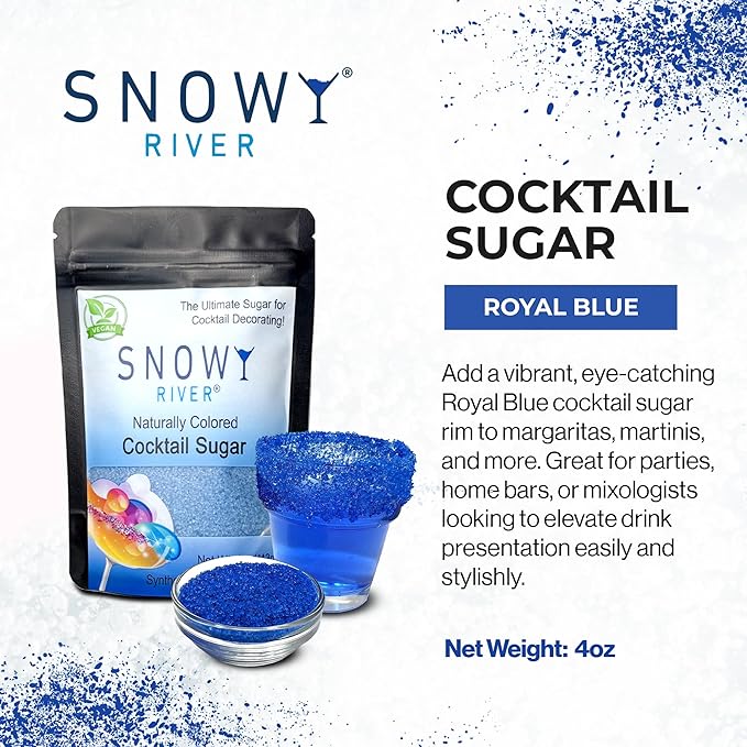 Snowy River Natural Cocktail Sugar Rimmer - Kosher Certified Naturally Colored Beverage Rimming Sugar for Cocktails, Margaritas, Drinks (Royal Blue, 4 Ounce)
