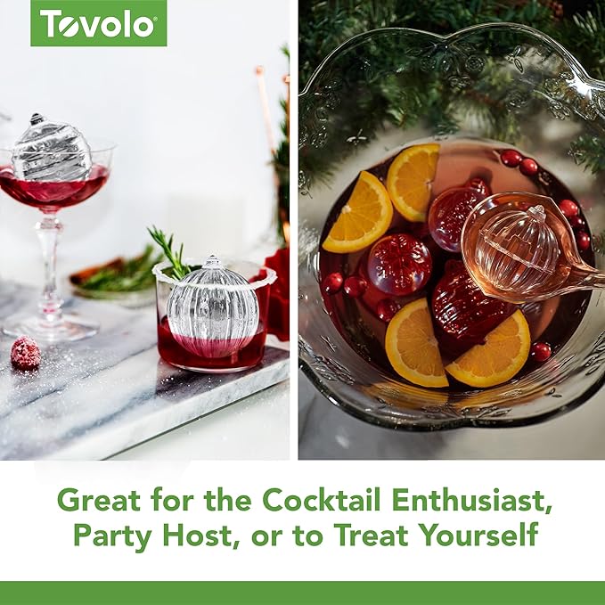 Tovolo Dots and Stripes Ornament Ice Cube Molds Set of 2 for Festive Holiday Drinks Christmas Gifts for Dad, BPA Free Dishwasher Safe Silicone Ice Molds for Cocktails