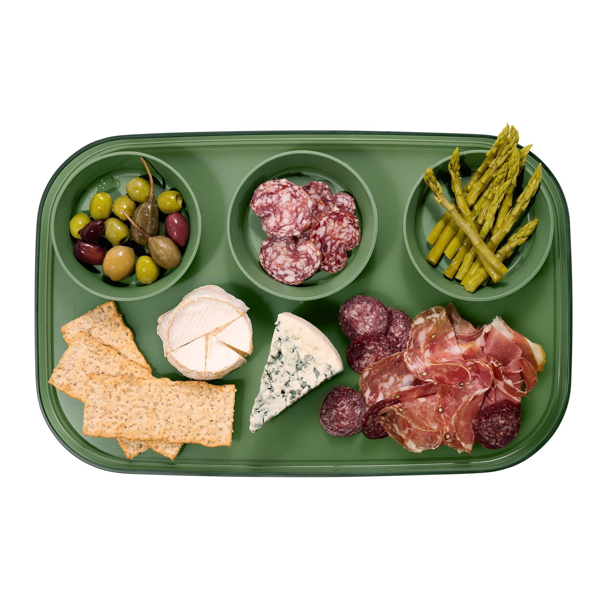 madesmart dipware 3 Bowl Serving Tray, Stackable & Removable Dip Bowls for Charcuterie, Guacomole, Snacks, Veggies, Premium Dishwasher & Microwave Safe, Multipurpose Plate & Bowl, Olive
