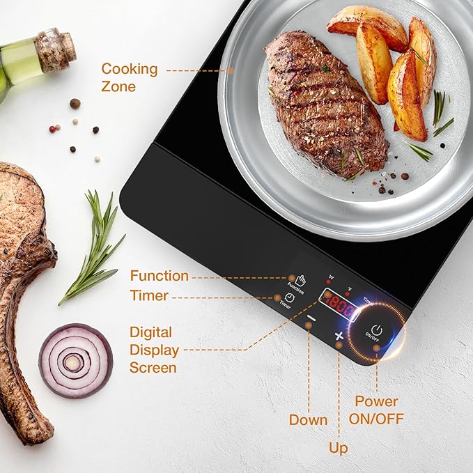 Induction Cooktop,1800W Portable Induction Burner & 10 Inch Fry Pan,110V-120V Hot Plate for Home, Electric Cooktop with 8 Power & 8 Temperature Levels,Timer