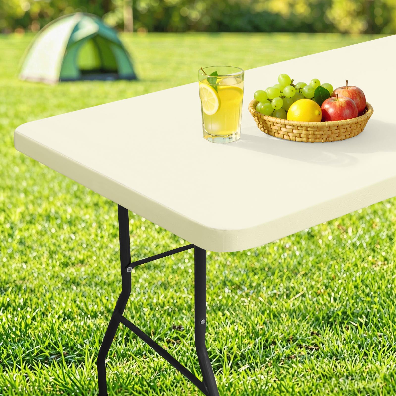 homing Rectangle Table Cloth Cover, Water-Resistant Polyester Elastic Fitted Tablecloth, Fits for 5 Foot Folding Tables, Washable Table Protector for Picnic, Camping, Outdoor (Cream Yellow, 30" x 60")