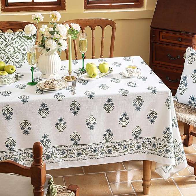 ISAENNE Designer French Linen Rectangular Tablecloth,102"x63"-Mosella F