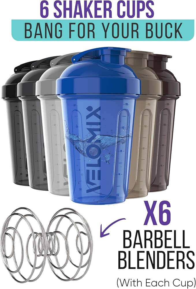 VELOMIX 6 Pack 20oz Protein Shaker Bottle for Protein Mixes,Modern Neutrals