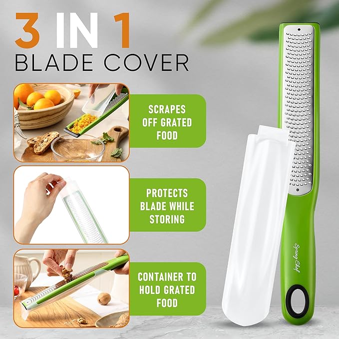 Spring Chef Stainless Steel Lemon Zester - Garlic & Ginger Grater - Green