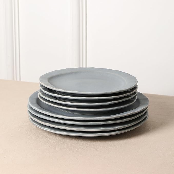 Stone Lain Oasis Stoneware Plate Dish Set, 4-Piece Dinner Plates - Ceramic Serving Dishes for 4 People - Microwave & Dishwasher Safe, Grey Blue