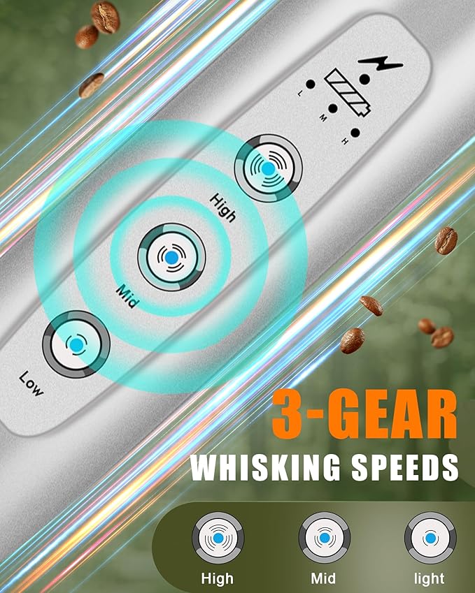 YUSWKO Handheld Milk Frother Wand for Coffee, Rechargeable Electric Whisk with 3 Heads 3 Speeds Drink Mixer Coffee Frother For Latte, Cappuccino, Hot Chocolate, Egg, Silver with Bag